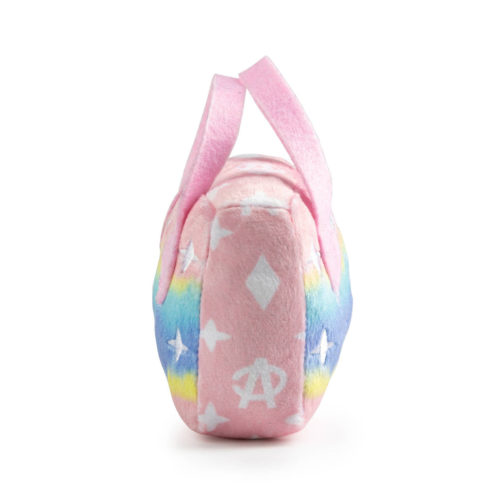 Pink Chewy Vuiton Designer Handbag Squeaker Dog Toy