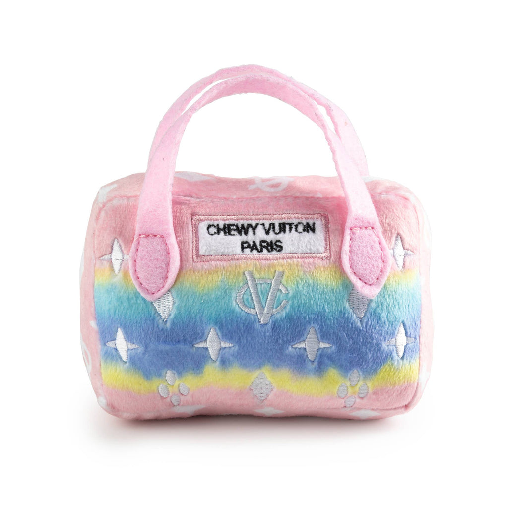 Pink Chewy Vuiton Designer Handbag Squeaker Dog Toy