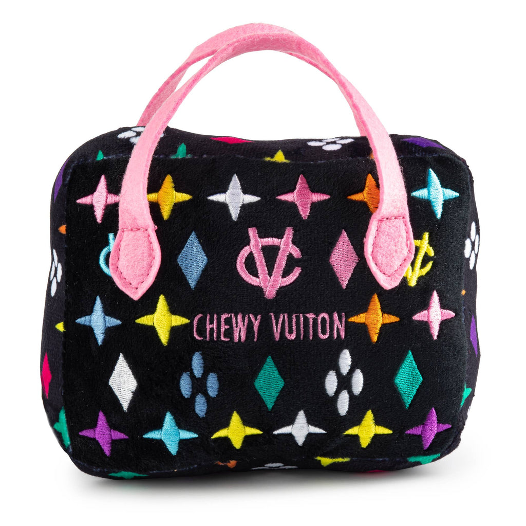 Black Chewy Vuiton Monogram Designer Handbag Squeaker Dog Toy