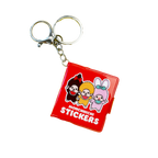 Monchhichi Stickers mini sticker book keychain isolated product shot — red cover with kawaii character art and silver keychain ring by Pipsticks