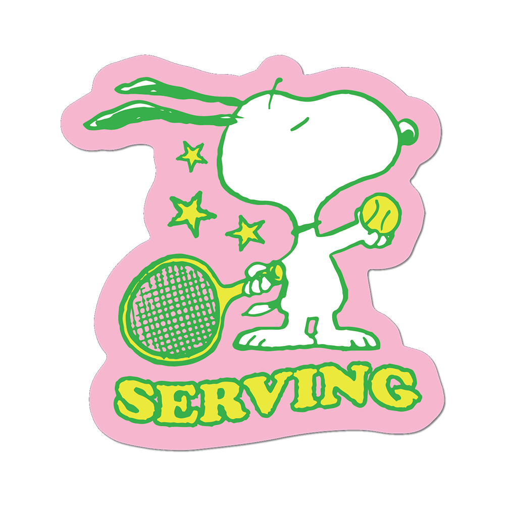 Snoopy Sticker Serving Tennis