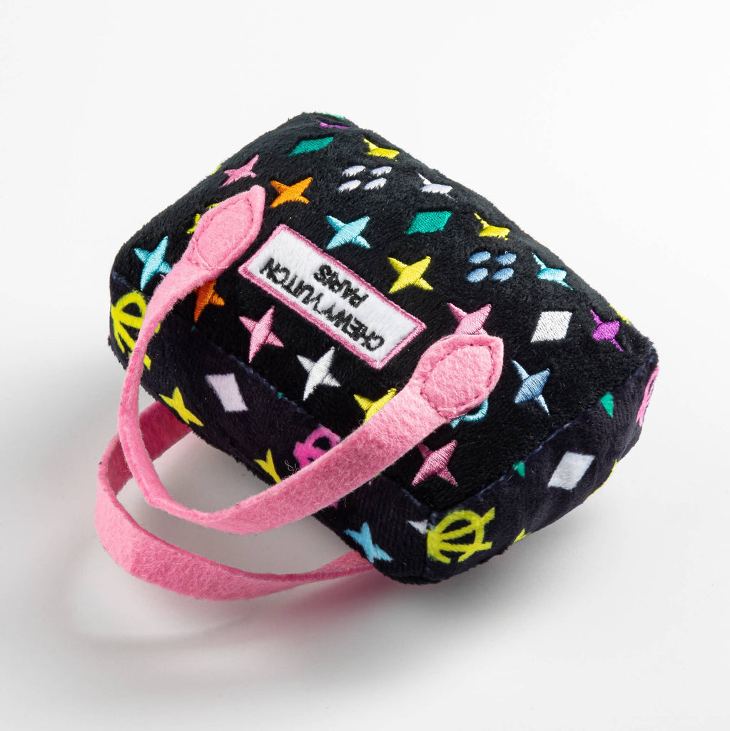 Black Chewy Vuiton Monogram Designer Handbag Squeaker Dog Toy