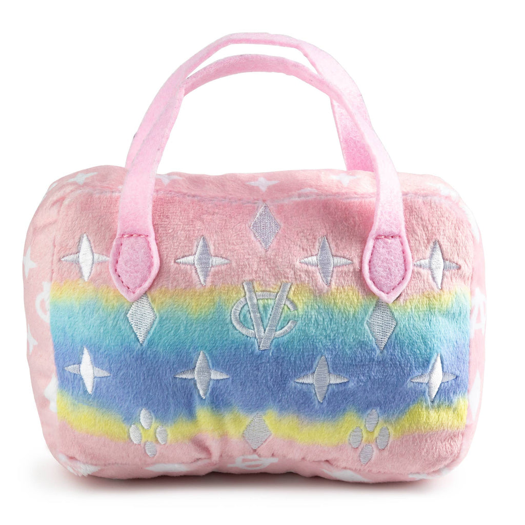 Pink Chewy Vuiton Designer Handbag Squeaker Dog Toy