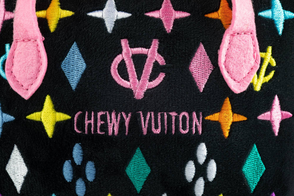 Black Chewy Vuiton Monogram Designer Handbag Squeaker Dog Toy