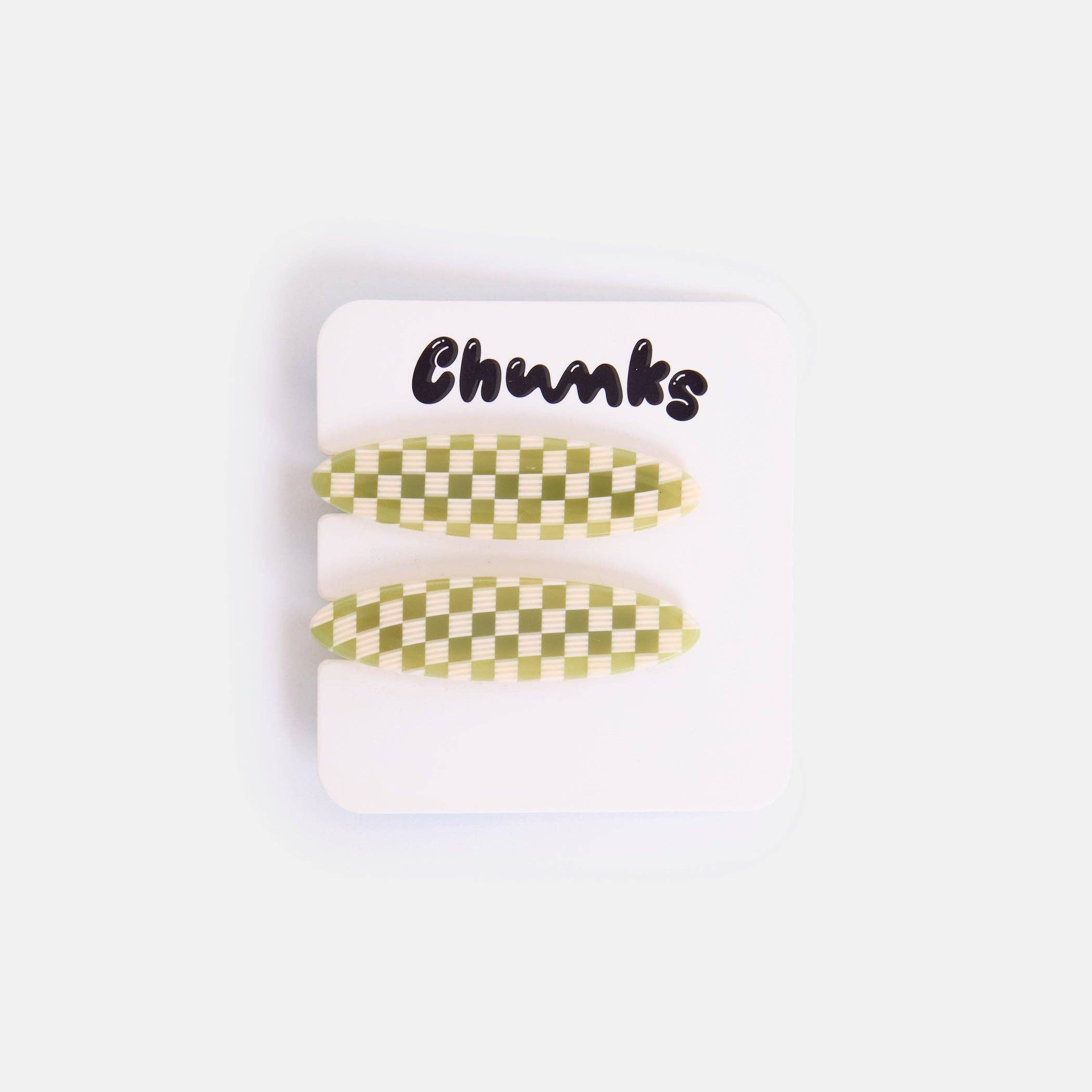 Chunks Oval Hair Clips in Olive Check