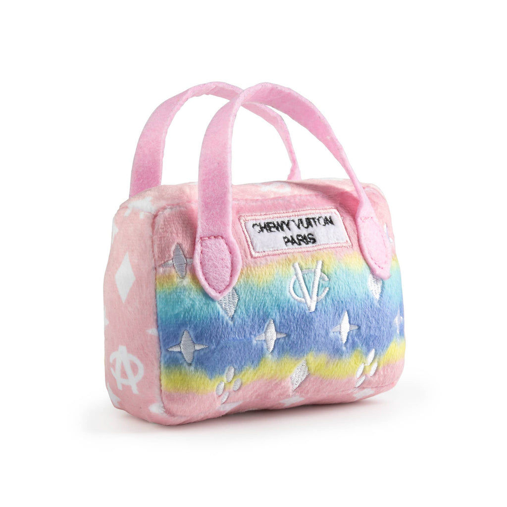 Pink Chewy Vuiton Designer Handbag Squeaker Dog Toy
