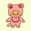 Bebechhichi character with pink hair and outfit on a black background