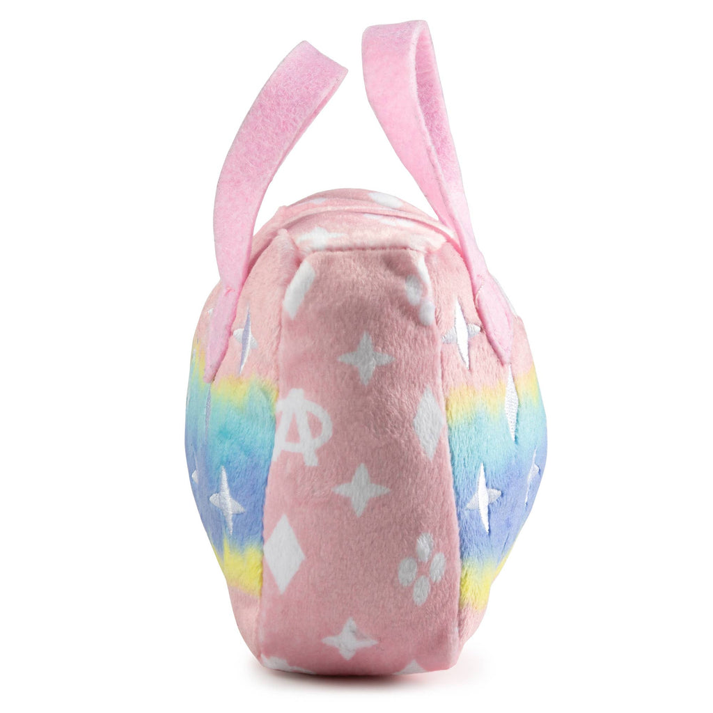 Pink Chewy Vuiton Designer Handbag Squeaker Dog Toy