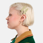 Chunks Oval Hair Clips in Olive Check