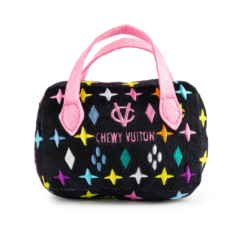 Black Chewy Vuiton Monogram Designer Handbag Squeaker Dog Toy