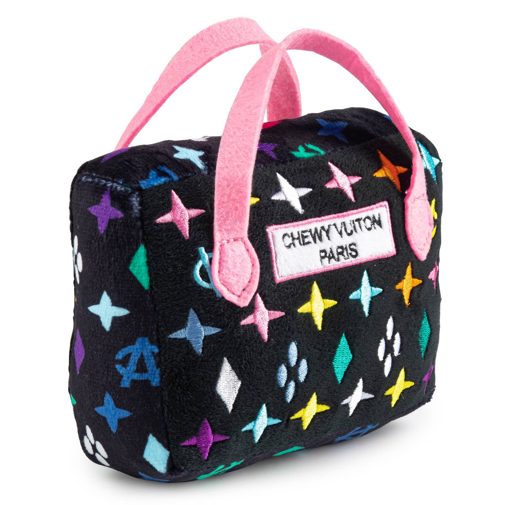 Black Chewy Vuiton Monogram Designer Handbag Squeaker Dog Toy