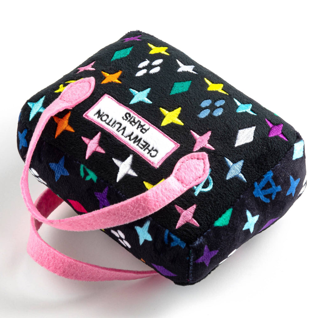 Black Chewy Vuiton Monogram Designer Handbag Squeaker Dog Toy