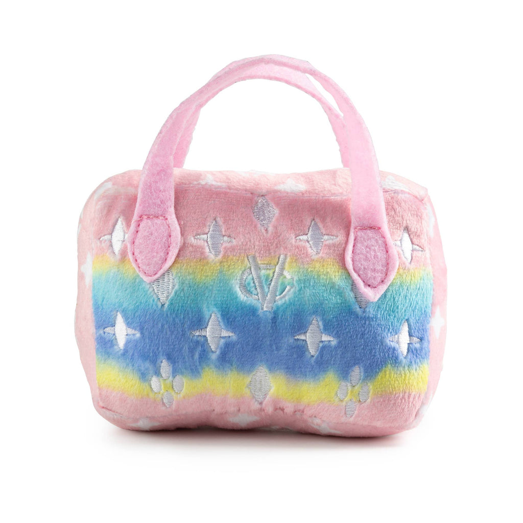 Pink Chewy Vuiton Designer Handbag Squeaker Dog Toy