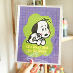Framed poster with a sad snoopy
