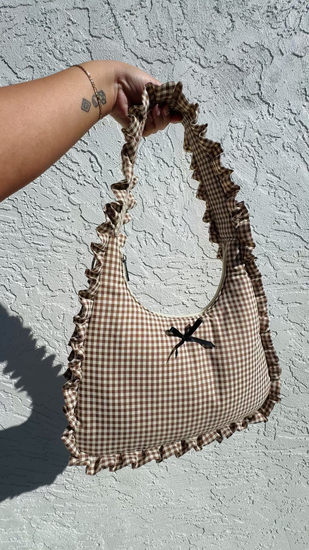 Gingham Ruffled Shoulder Purse