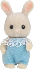 Sylvanian Families Milk Rabbit Baby, close-up detail showing flocked texture and included accessory