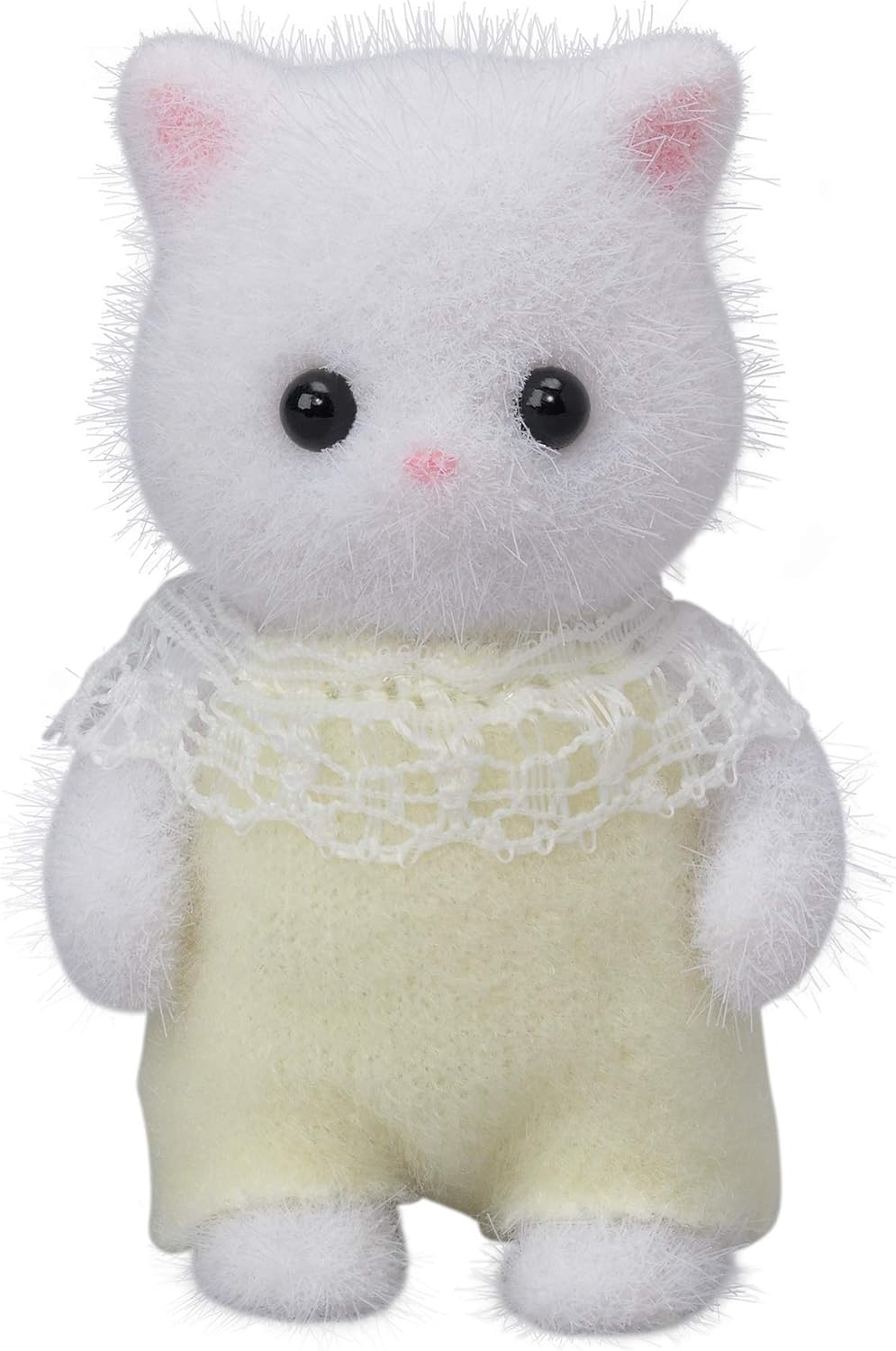 Sylvanian Families Persian Cat Baby, detail showing soft flocking and accessory 